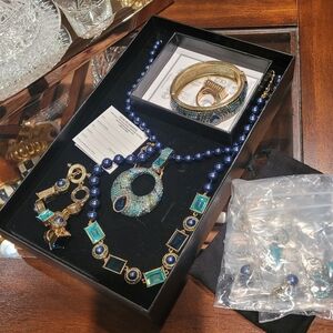 Blue and Gold Necklace with Turquoise Stones